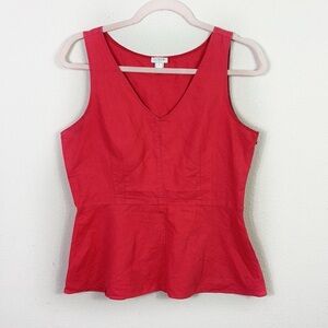 J. Crew Red Sleeveless Cotton Linen Blend  Peplum Top Blouse size 6